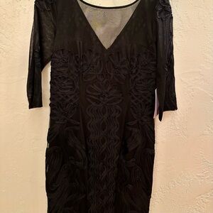 NWT J.S. Collection Black Corded Appliqué Illusion Neck Formal Gown Size 12